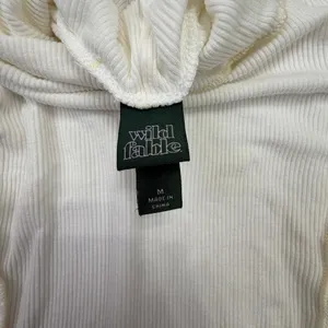 Wild Fable Women's White Ribbed Exposed Seam Turtleneck Long Sleeve Top thumbnail 3