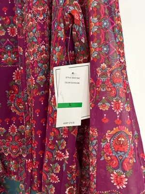 1.State Floral Paisley Boho Cold Shoulder Ruffle Blouse Top Size L NEW thumbnail 2
