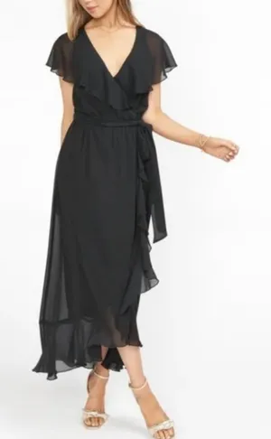 Show me‎ your Mumu Women's Jess Black Ruffle Midi Dress Size Medium thumbnail 1