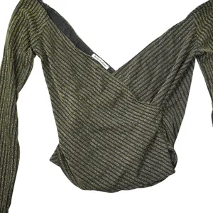 Reformation Gold Metallic Off Shoulder Wrap Crop Top Black Shimmer Long Sleeve S thumbnail 4