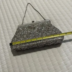 Women’s Beaded Bead Sequin Hand Bag Evening Purse Silver Tone - Needs TLC thumbnail 2