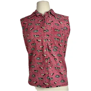 Country Chic Sleeveless Button Up Farm Print Vtg Cotton Cows Chicken Red thumbnail 3
