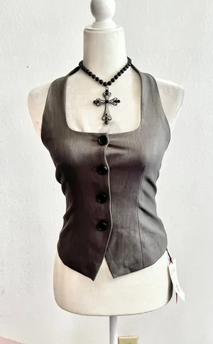 Cider Gray‎ Button Front Vest Sz XS Preppy Western Cowgirl Festival thumbnail 1