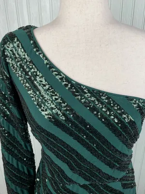 Lulus Rendezvous With You Emerald Green Sequin One-Shoulder Bodycon Dress Large thumbnail 6
