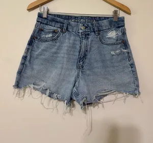 American Eagle Outfitters Curvy Relaxed Strigid Distressed Denim Shorts thumbnail 1