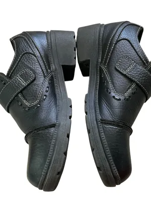 Milwaukee motorcycle women’s biker shoes black leather grunge buckle & stitching thumbnail 2