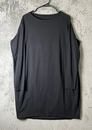 Lululemon Back In Action Long‎ Sleeve Dress Black Relaxed Pima Cotton Size 8 thumbnail 1