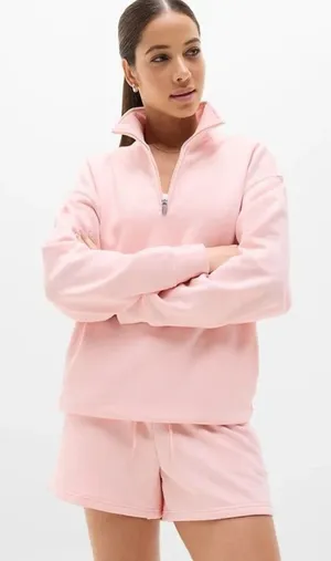 New Athleta M Forever Fleece 1/4 Zip Sweatshirt Pink Sand Medium Regular thumbnail 1