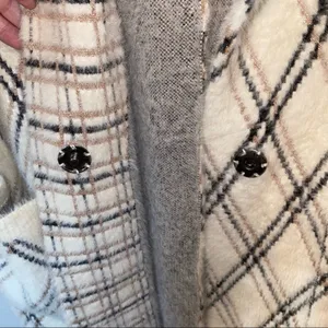 Cliche Plaid Cozy Cardigan Jacket Cream Beige Black Long Open Front Size Large‎ thumbnail 4