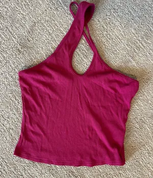 SHEIN Fuchsia Ribbed Halter Tank Top thumbnail 1