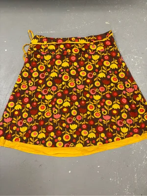 Retro 70s Vibe Floral Skirt Boho Yellow Brown Mod Flower Print Womens Medium thumbnail 7
