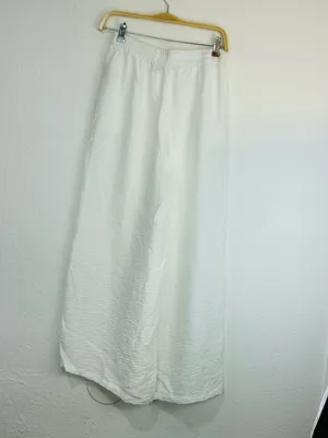 High-Rise White Wide-Leg Linen Blend Pants thumbnail 6