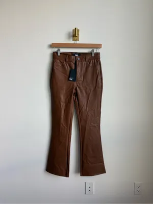 PAIGE Claudine Ankle Flare Faux Leather Pants Dark Argan Brown Size 25 NWT thumbnail 2