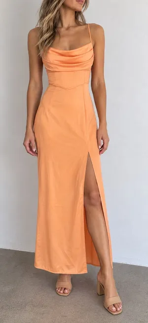 Hello Molly Golden Thoughts Orange Maxi Dress Cowl Neck Lace Up Back Size 4 thumbnail 1