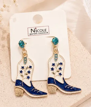 Nicole Purest Essence Earrings Blue Enamel Cowboy Boot Dangle South western cute thumbnail 1