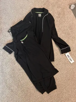 Muk Luks Womens 3 Piece Pajama Set Black Tank Joggers Cardigan 2X NEW thumbnail 1