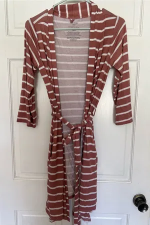 Posh Peanut Rust and White Striped Long Sleeve Wrap Dress thumbnail 1