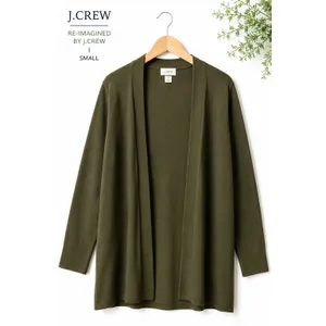 J.Crew Re-Imagined Open Front Cardigan Sweater Small Olive Green 100% Cotton thumbnail 12