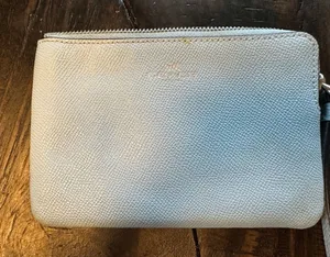 Coach Corner Zip Wristlet Light‎ Blue Crossgrain Leather 58032 Gold Logo thumbnail 1