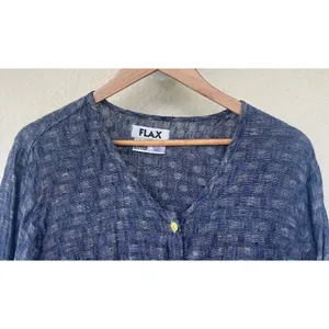 FLAX 100% Linen Blue Textured Top Button Down Women’s L Coastal Grandma Resort thumbnail 2