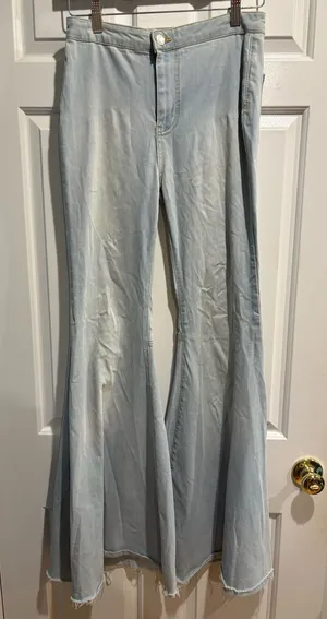 Free People ultra flare high rise jeans light blue sz 26 hippie boho thumbnail 1