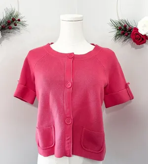 Loft Womens Pink Short Sleeve Sweater Button Up Cardigan Small thumbnail 1