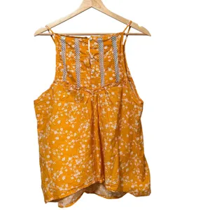 Maeve Anthropologie Orange Floral Lattice Ruffle Halter Top XL thumbnail 3