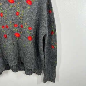 Umgee Floral Embroidered Mock Neck Sweater Women Gray Cottagecore Cozy‎ Boxy thumbnail 7