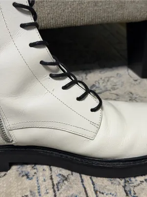 Tory Burch Double-T Combat Boot White Leather thumbnail 10