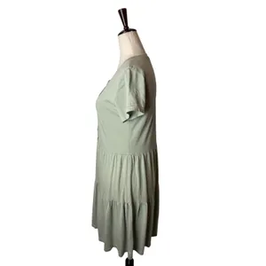 Monrow Tiered Henley Dress Women Small Sage Green Supima‎ Cotton Modal Mini USA thumbnail 5