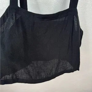 Madewell Tank Top Womens Size L Black Cropped Square Neck Smocked Back Linen thumbnail 3