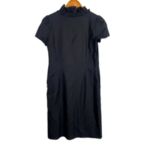 J. Crew Madeline Ruffle Collar Wool Short Sleeve Dress Pockets Side Zip 2 Black thumbnail 4
