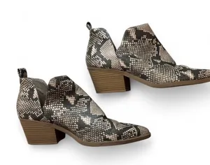Universal Thread Snake-Print Ankle Booties in Black and Cream thumbnail 1