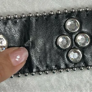 Y2K Crystal Embellished Black Belt western crosses studded motorcycle cowgirl thumbnail 15