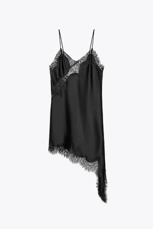 Zara asymmetric black camisole dress lace satin effect evening party date thumbnail 9
