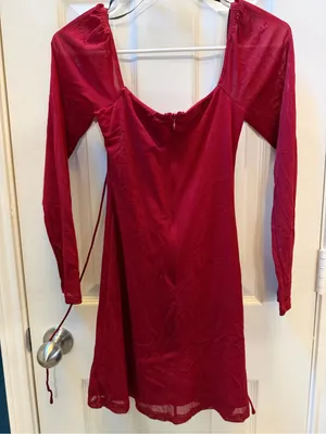 Princess Polly Long Sleeve Tie-Front Mini Dress in Wine XS thumbnail 2