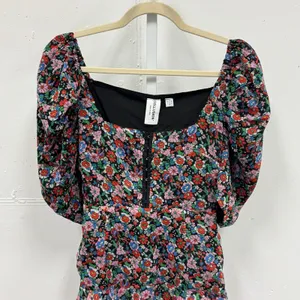 Collusion Floral Puff Sleeve Mini Dress Square Neck Ruffle Hem Multi-Color US 4‎ thumbnail 3