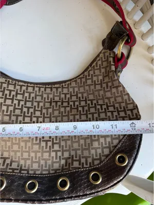Tommy Hilfiger Brown & Beige Monogram Shoulder Bag with Red Strap thumbnail 5