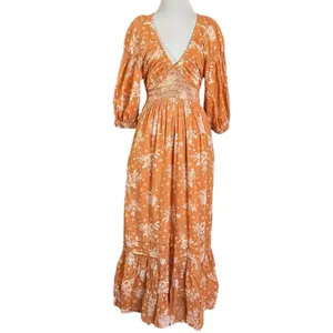 Free People Golden Hour Maxi Dress Bohemian Floral Dainty Tan Neutral Small thumbnail 8
