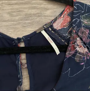 Free People Navy Floral Keyhole Blouse with Pink & Coral Accents thumbnail 4