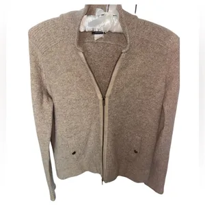 J. Crew Merino Wool Brown Metallic Zip Front Cardigan‎ Sweater Small Women’s thumbnail 5
