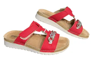 Inblu Shoes Womens Size US 7.5 Red Slide Sandals Chain Leather Footbed Slip On thumbnail 1