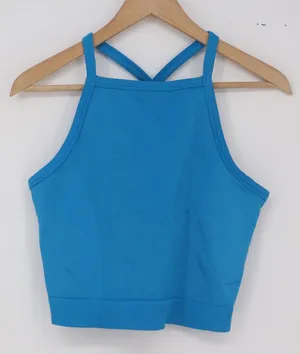 Unbranded Tank Top Womens S Cropped Ribbed Blue High Neck Racerback Excellent thumbnail 1