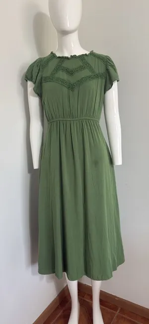 Polagram Green Midi Dress Size S Boho Cottagecore Prairie Crochet Flutter Sleeve thumbnail 1