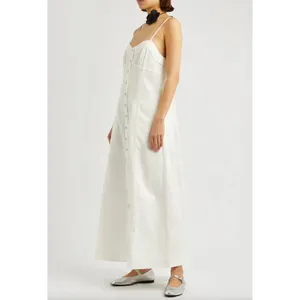 Free People Just Jill Maxi Denim Dress White A Line Sleeveless Pockets Medium thumbnail 3