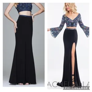 Tiffany Designs Black Formal Maxi Skirt Beaded Waist High Slit Train Size 4 thumbnail 14