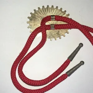 Red Western Bolo Tie with Decorative Gold Tone Dancer Medallion thumbnail 5