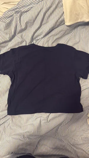 Navy Blue and white cropped shirt thumbnail 2