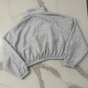 Lazy Sunday Half Zipped Cropped Sweatshirt Women’s Large Heather Gray Athleisure thumbnail 9