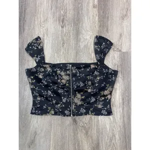 Lioness Papa Don't Preach Black Floral‎ Corset Top Front Zip Satin Size Medium thumbnail 2